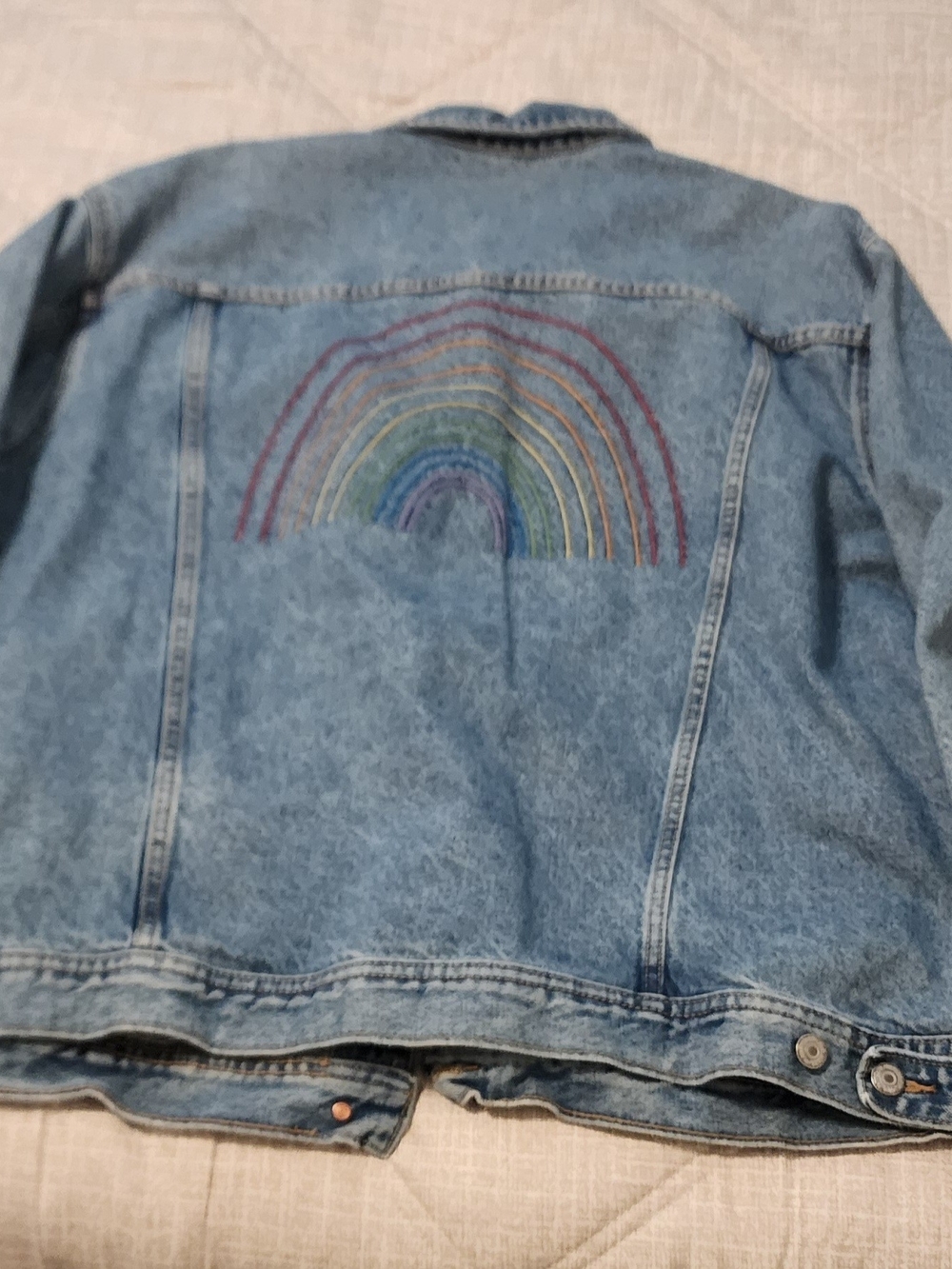 Old Navy Light Blue Denim Jacket with Rainbow Embroidery